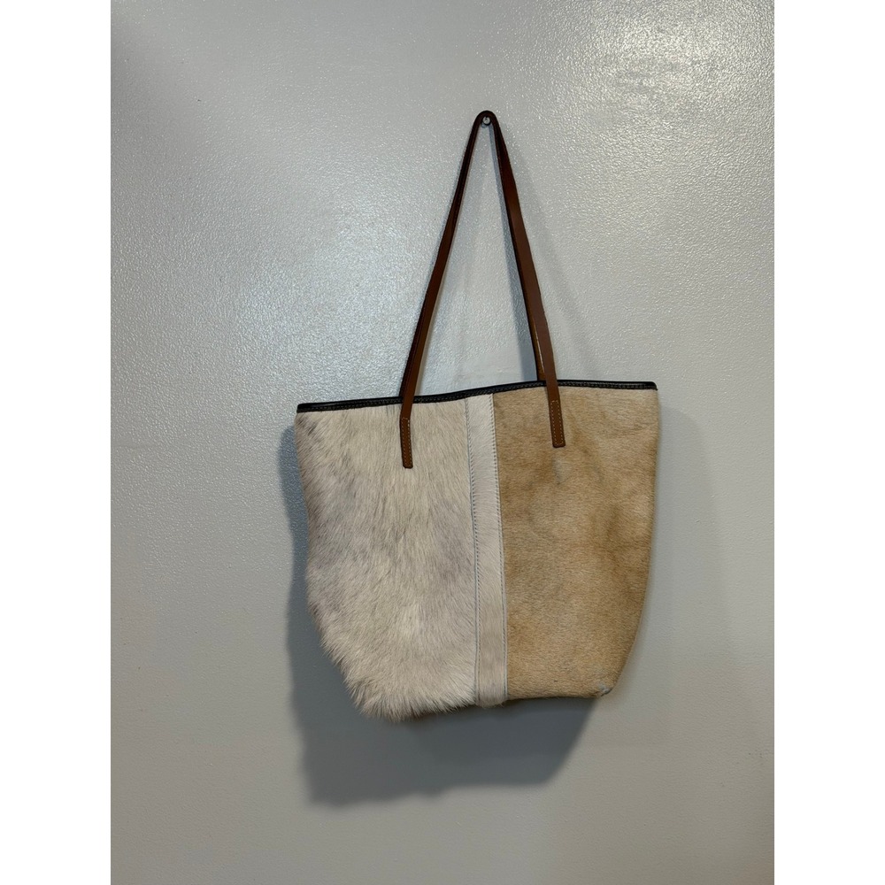 Vintage UCAN USA Made Genuine Cowhide Leather Tote Bag Brown Tan Western Purse